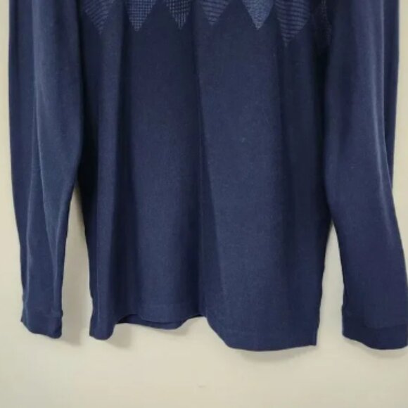 HAGGAR Men's Navy Blue Geometric Polo Long Sleeve Shirt Size M - Picture 4 of 5